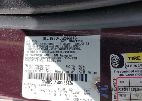 2011 Ford Fusion Se из США, поврежденный, VIN 3FAHP0HA5BR156426